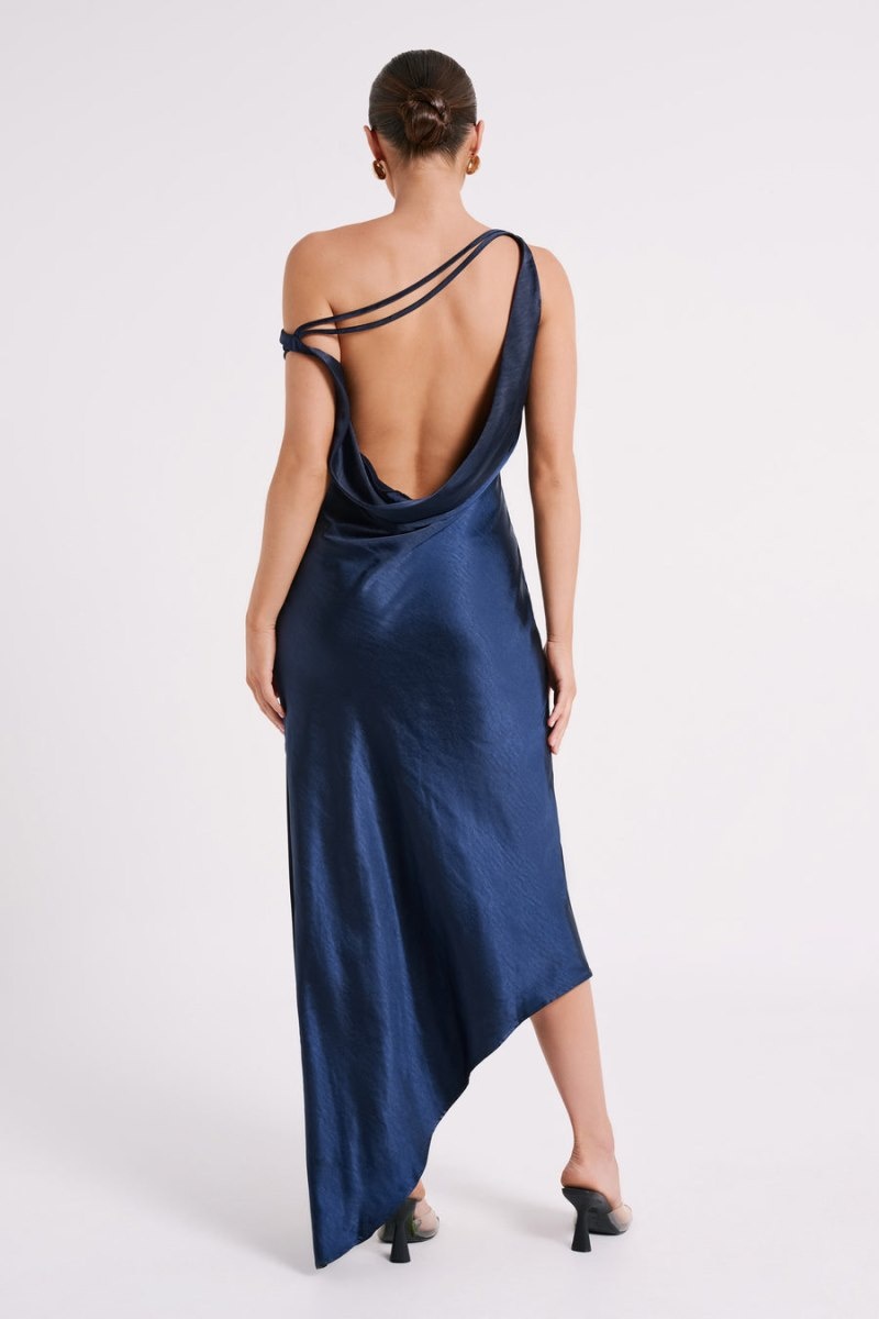 Women's Meshki Yvette Slip Asymmetrical Hem Maxi Dress Navy Australia | S3R-3634