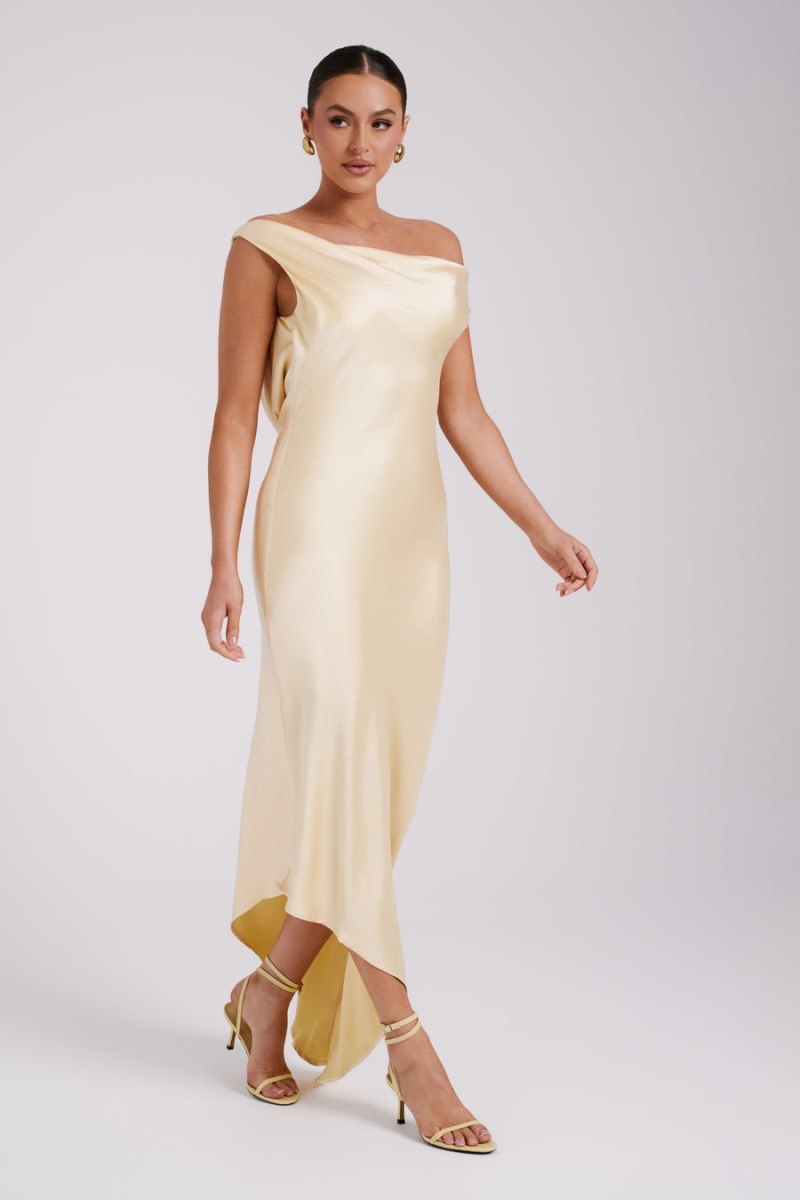 Women's Meshki Yvette Slip Asymmetrical Hem Maxi Dress Light Yellow Australia | H4B-3600