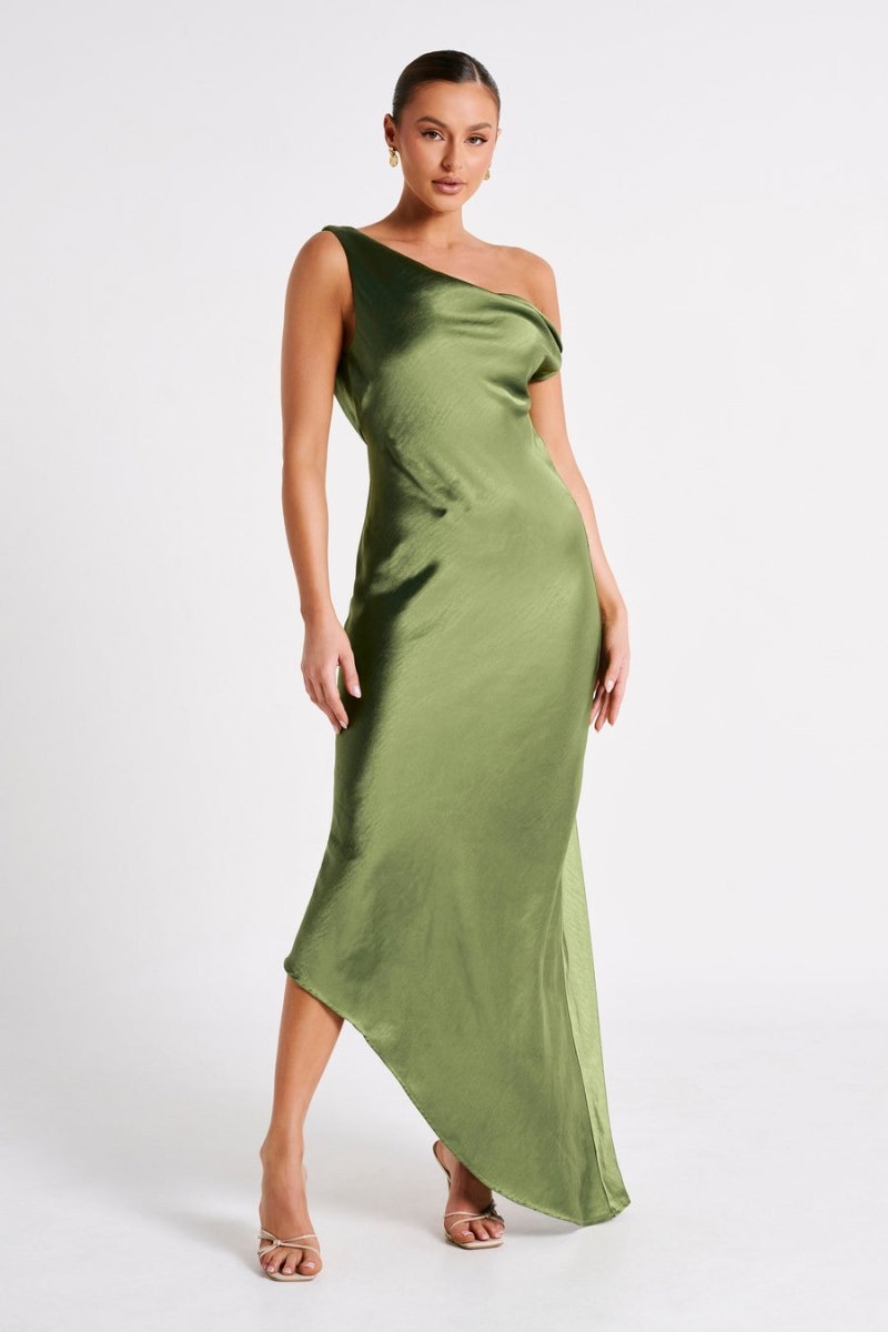 Women's Meshki Yvette Slip Asymmetrical Hem Maxi Dress Green Australia | I4U-2199