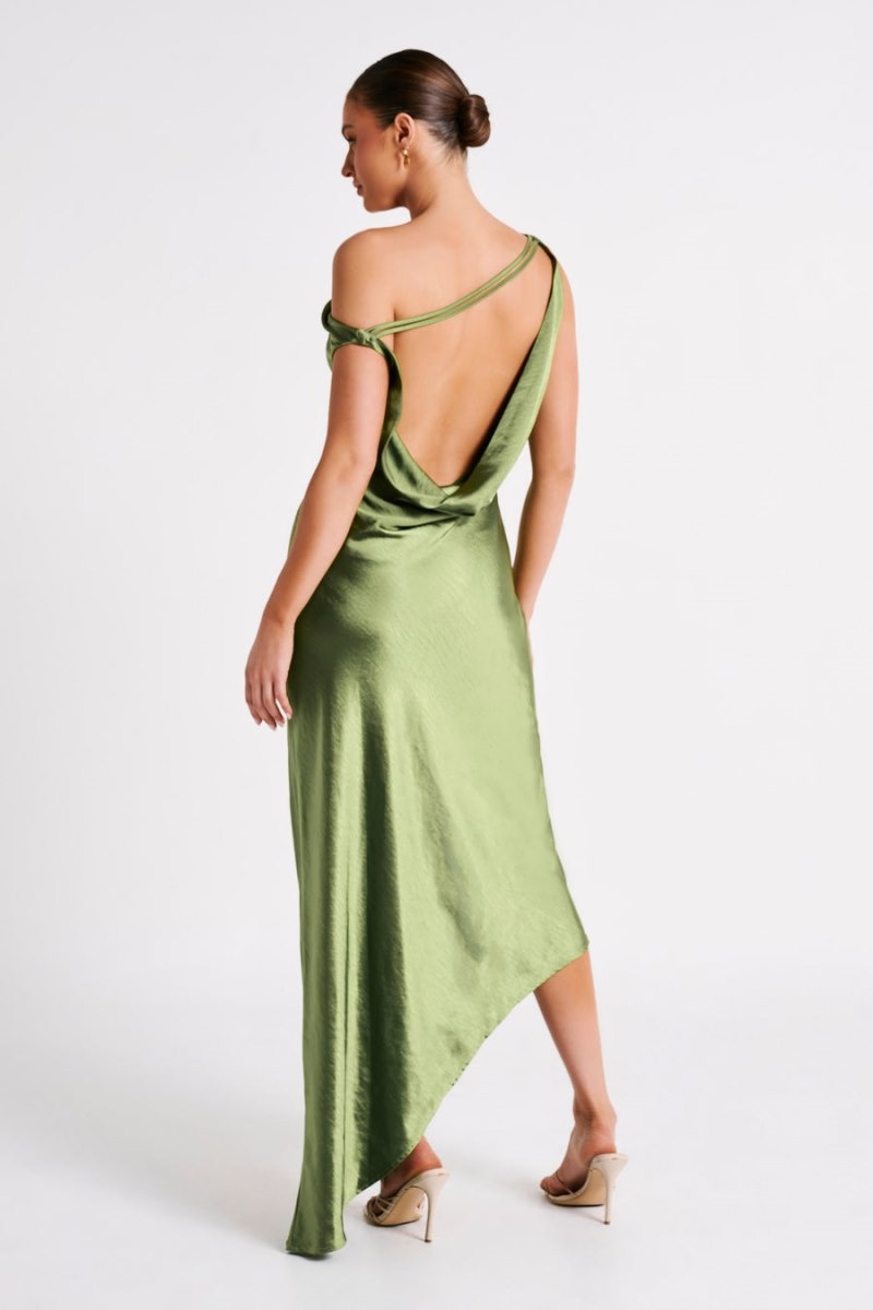 Women's Meshki Yvette Slip Asymmetrical Hem Maxi Dress Green Australia | I4U-2199