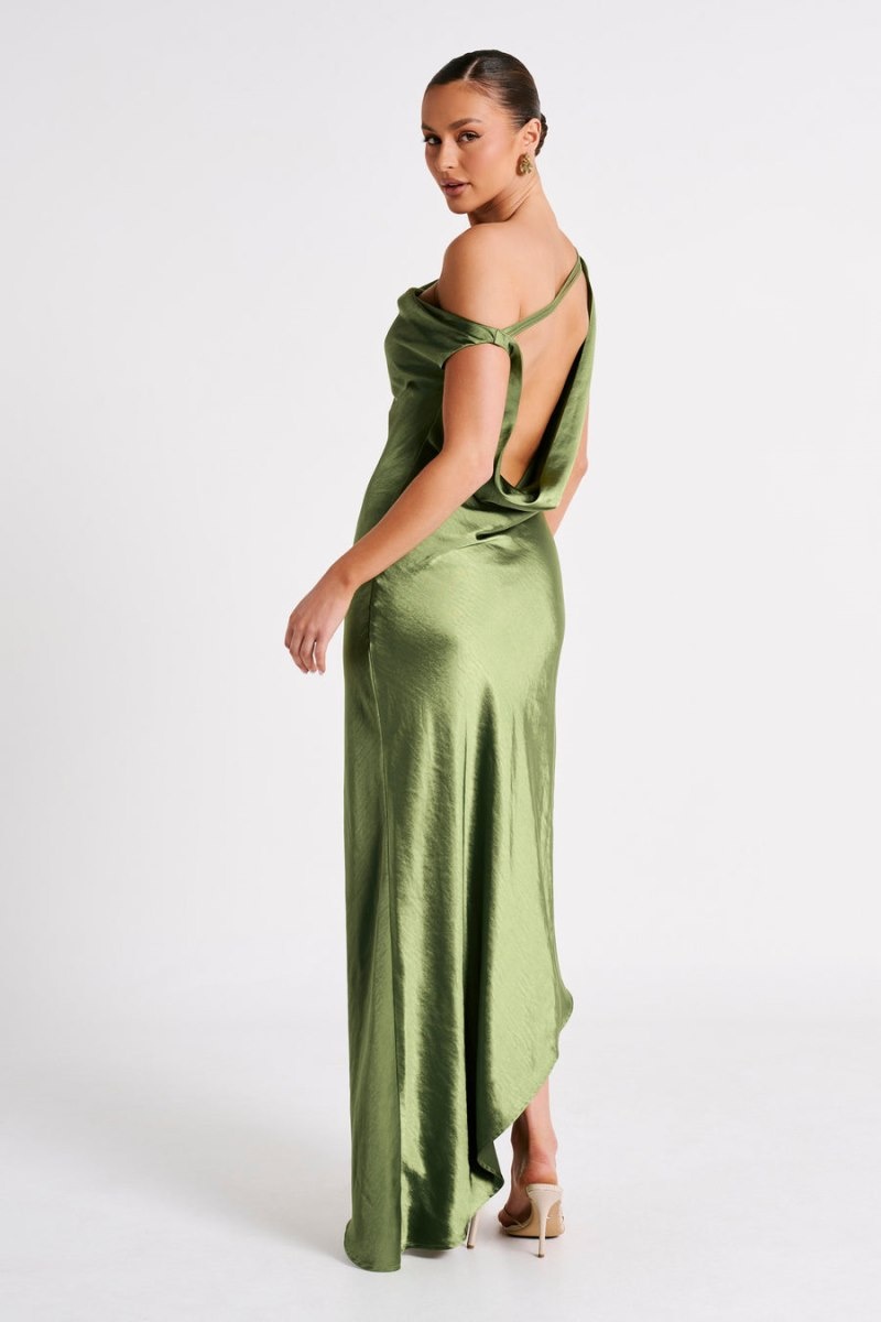 Women's Meshki Yvette Slip Asymmetrical Hem Maxi Dress Green Australia | I4U-2199