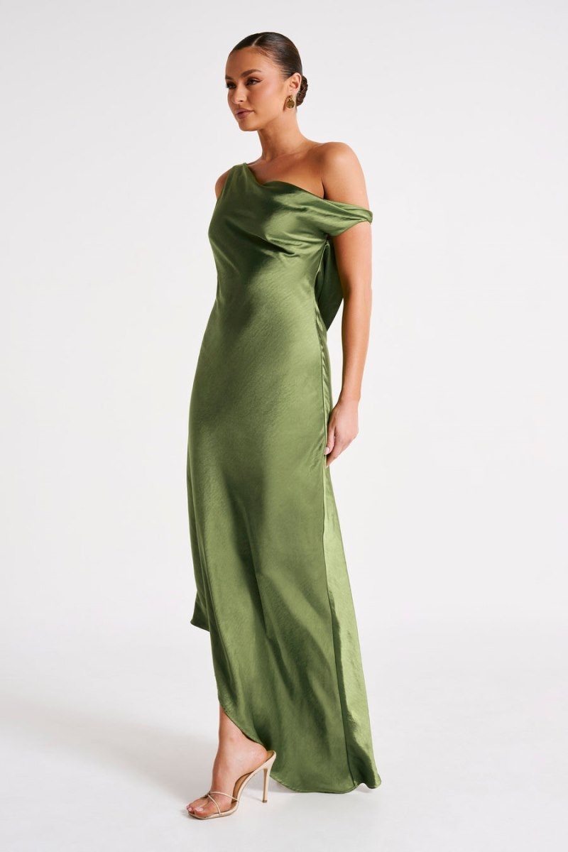 Women's Meshki Yvette Slip Asymmetrical Hem Maxi Dress Green Australia | I4U-2199