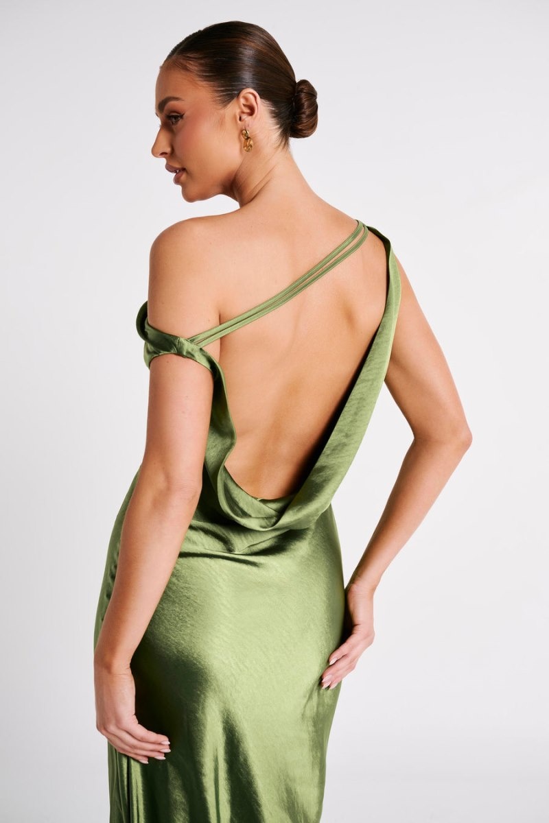 Women's Meshki Yvette Slip Asymmetrical Hem Maxi Dress Green Australia | I4U-2199