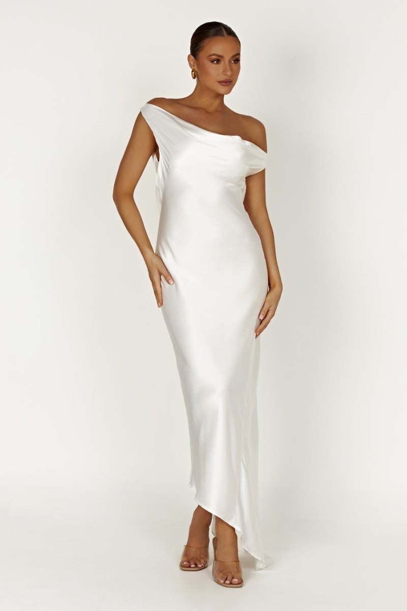 Women's Meshki Yvette Slip Asymmetrical Hem Maxi Dress White Australia | Q7R-4795