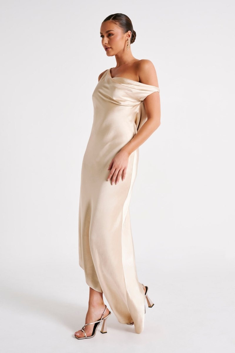 Women's Meshki Yvette Slip Asymmetrical Hem Maxi Dress Gold Australia | A8U-6545