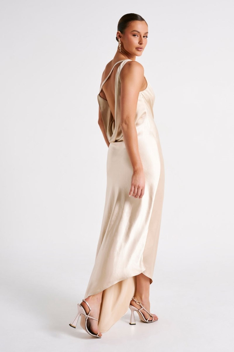 Women's Meshki Yvette Slip Asymmetrical Hem Maxi Dress Gold Australia | A8U-6545