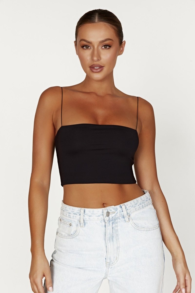 Women\'s Meshki Yvonne Cami Crop Tops Black Australia | V3B-9611