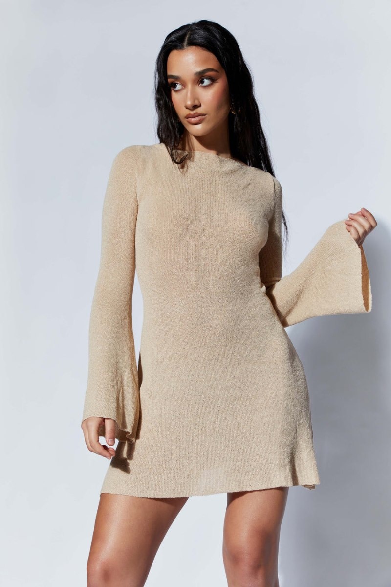 Women's Meshki Zahra Long Sleeve Open Back Knit Mini Dress White Australia | D5A-9184