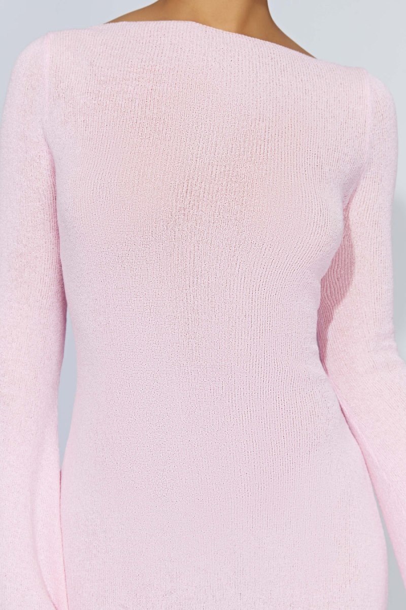 Women's Meshki Zahra Long Sleeve Open Back Knit Mini Dress Pink Australia | I3S-8372