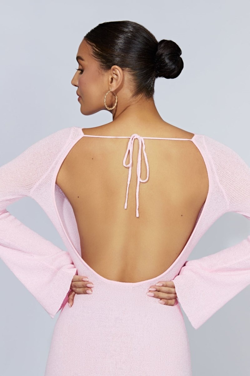 Women's Meshki Zahra Long Sleeve Open Back Knit Mini Dress Pink Australia | I3S-8372