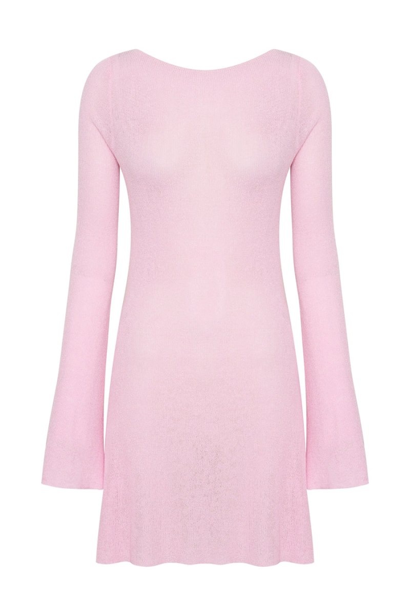 Women's Meshki Zahra Long Sleeve Open Back Knit Mini Dress Pink Australia | I3S-8372