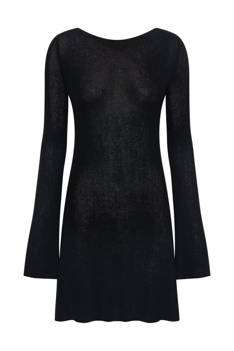 Women's Meshki Zahra Long Sleeve Open Back Knit Mini Dress Black Australia | H3V-3047