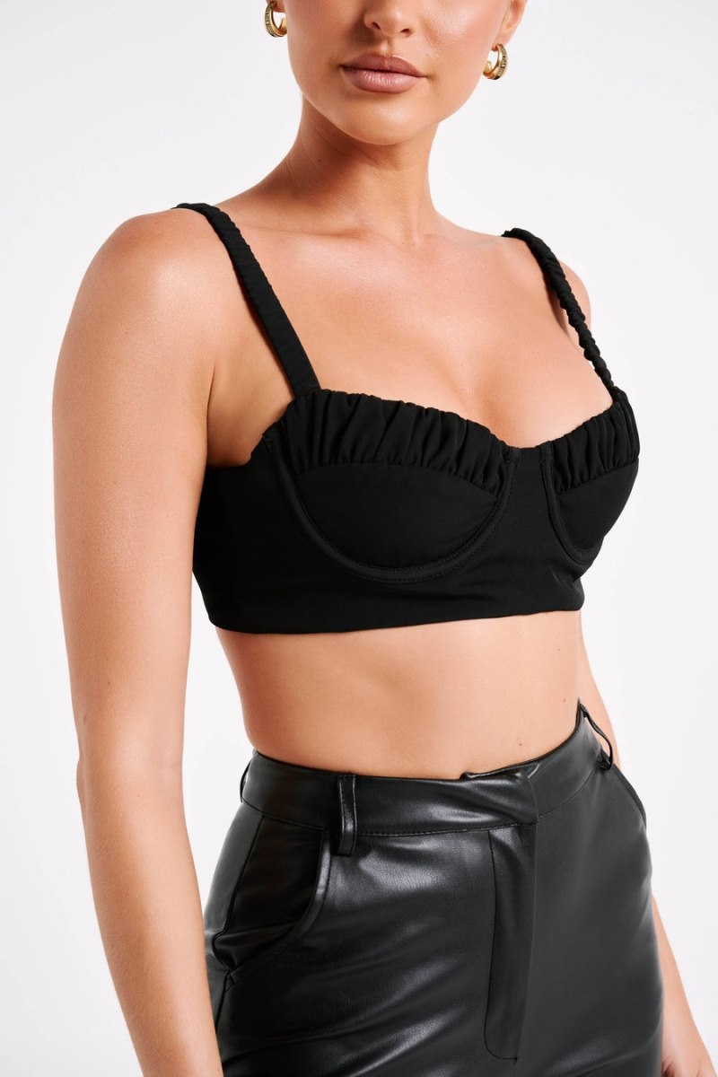 Women's Meshki Zaira Cupped Crepe Crop Tops Black Australia | Y6R-7929