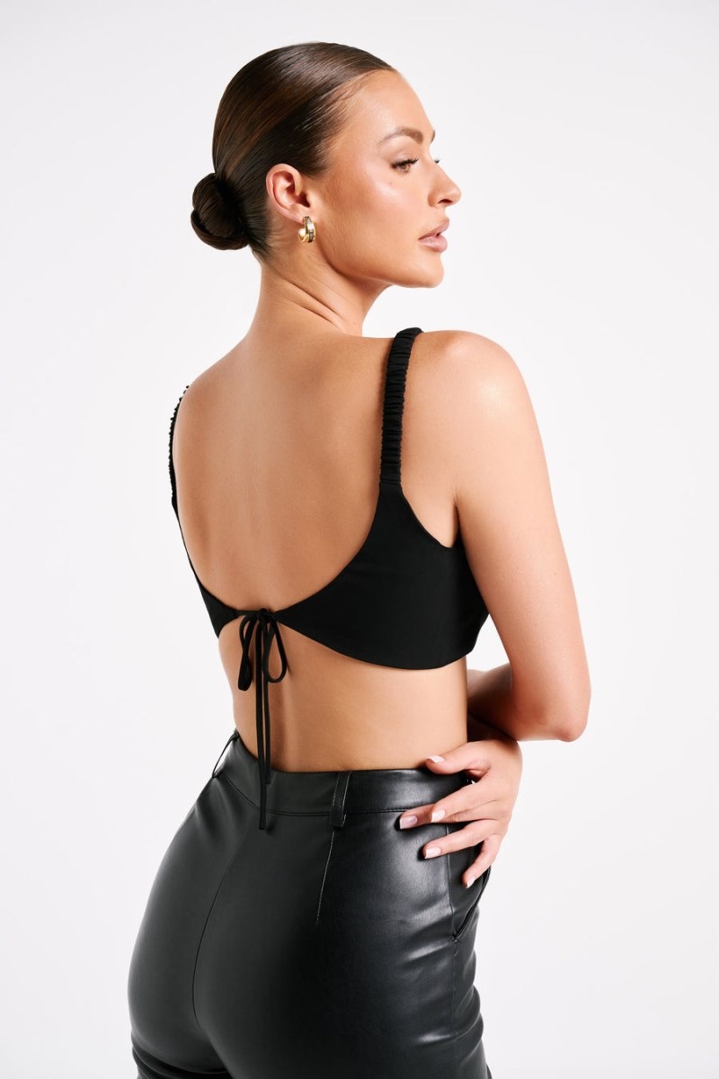 Women's Meshki Zaira Cupped Crepe Crop Tops Black Australia | Y6R-7929