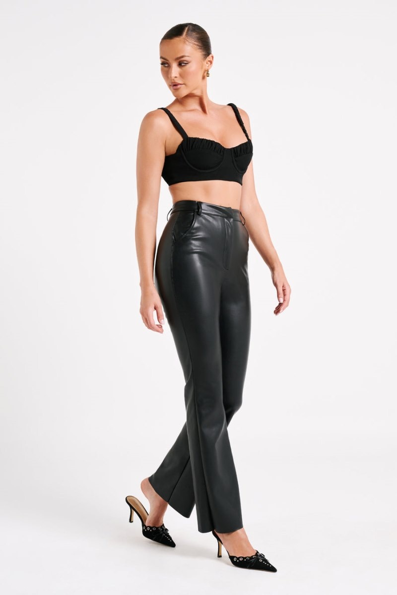 Women's Meshki Zaira Cupped Crepe Crop Tops Black Australia | Y6R-7929