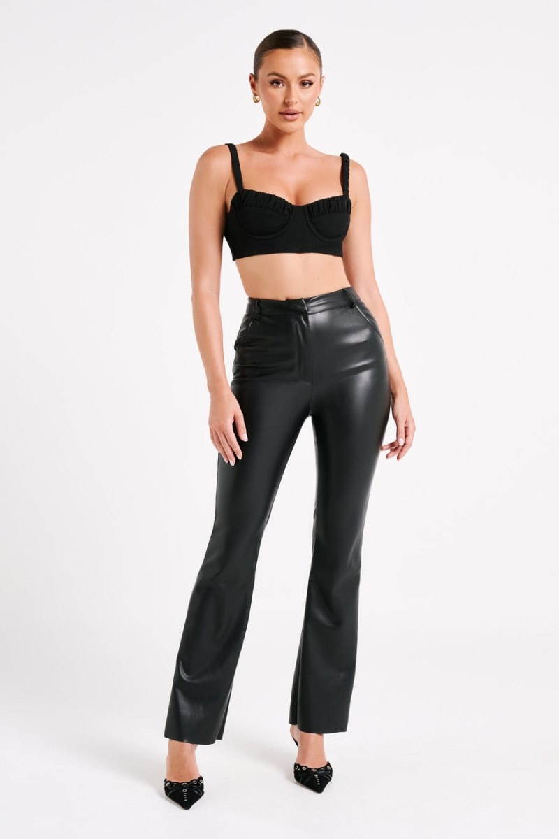 Women's Meshki Zaira Cupped Crepe Crop Tops Black Australia | Y6R-7929