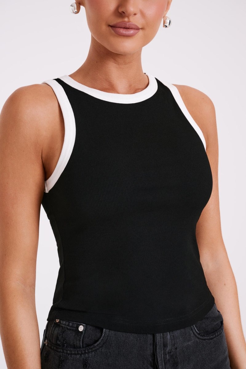 Women's Meshki Zanna Contrast Ribbed Tank Top Black / White Australia | Q5E-0132