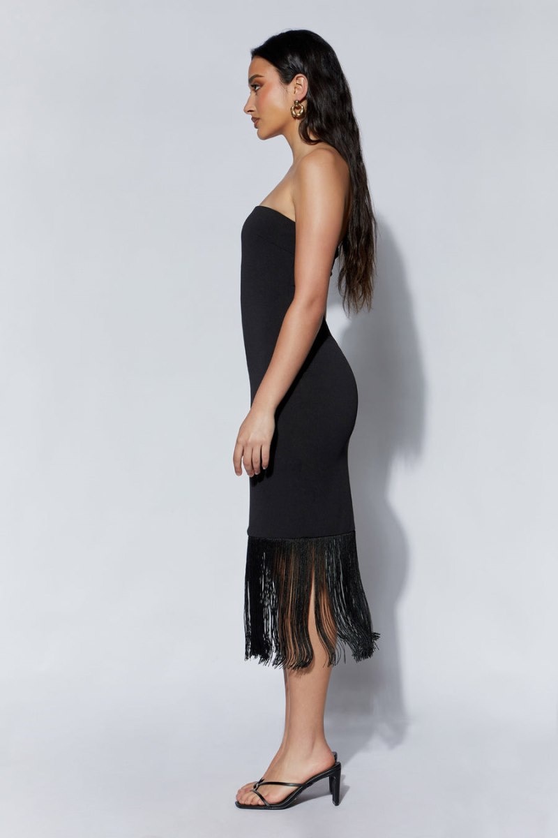 Women's Meshki Zarina Strapless Fringe Maxi Dress Black Australia | I5A-1783