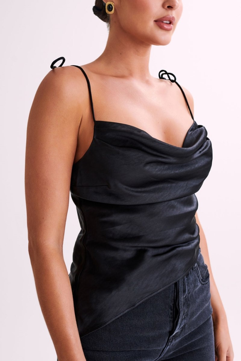 Women's Meshki Zavani Asymmetrical Satin Camisole Black Australia | W5G-1656