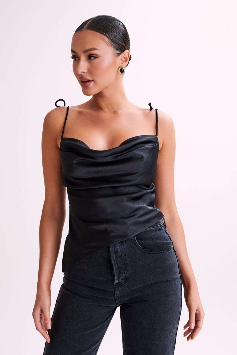 Women's Meshki Zavani Asymmetrical Satin Camisole Black Australia | W5G-1656