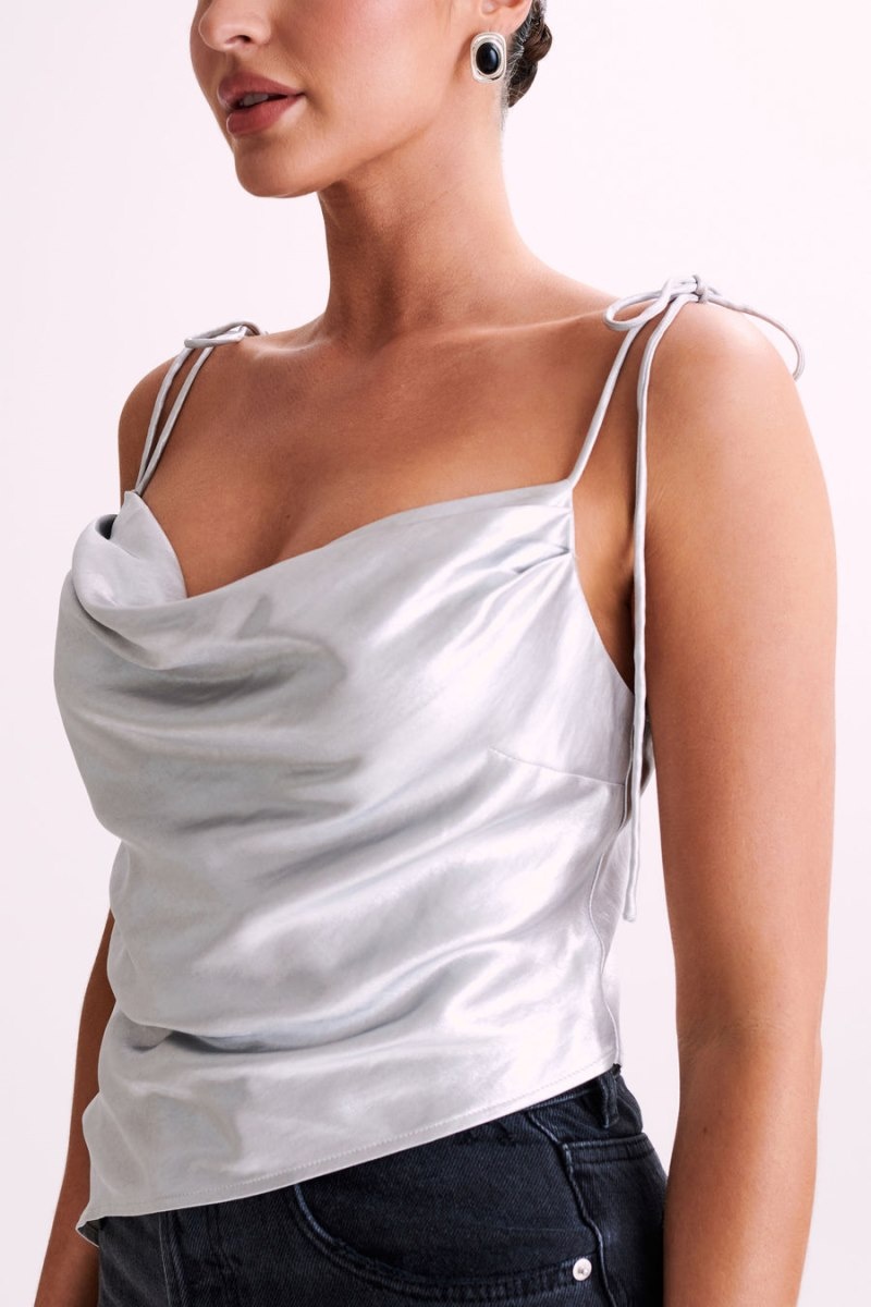 Women's Meshki Zavani Asymmetrical Satin Camisole Silver Australia | W5O-0099