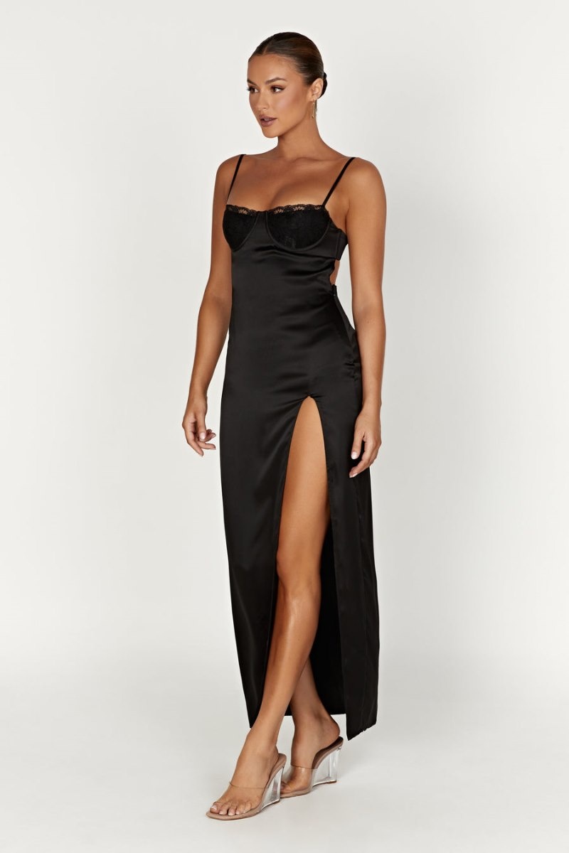 Women's Meshki Zuleyka Satin Maxi Dress Black Australia | E1D-2323