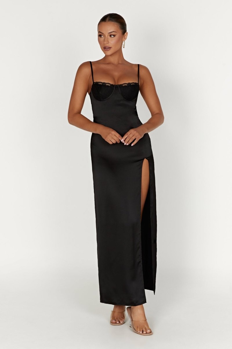 Women\'s Meshki Zuleyka Satin Maxi Dress Black Australia | E1D-2323